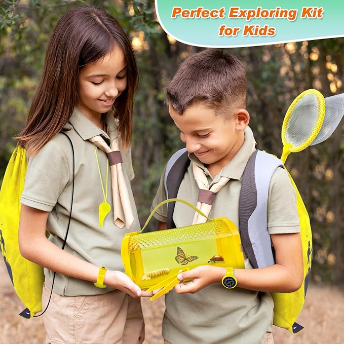 Bug Catcher Kit & Outdoor Explorer Kit for Kids, 10 Pcs Bug Catching Kit with Toy Cage, Backpack, Flashlight, Manifying Glass, Toy Net, Outdoor Exploration Toys Gift for Boys Girls 3-12