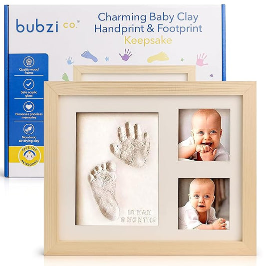 Baby Footprint Kit, Newborn Foot and Hand Print Kit, Infant Keepsake Frame, Nursery Pictures Frames, Infant Handprint, New Mom Gifts, Newborn Essentials Must Haves, Baby Shower Gifts (Natural Wood)