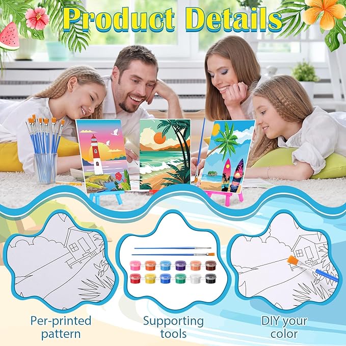 Blosssound 10 Set Pre Printed Canvas Pre Drawn Canvas Painting with Easel Kits 5" x 7" Outline Painting Panels for Beginners, DIY Craft Project, Party Favor, Home Decors(Landscape)