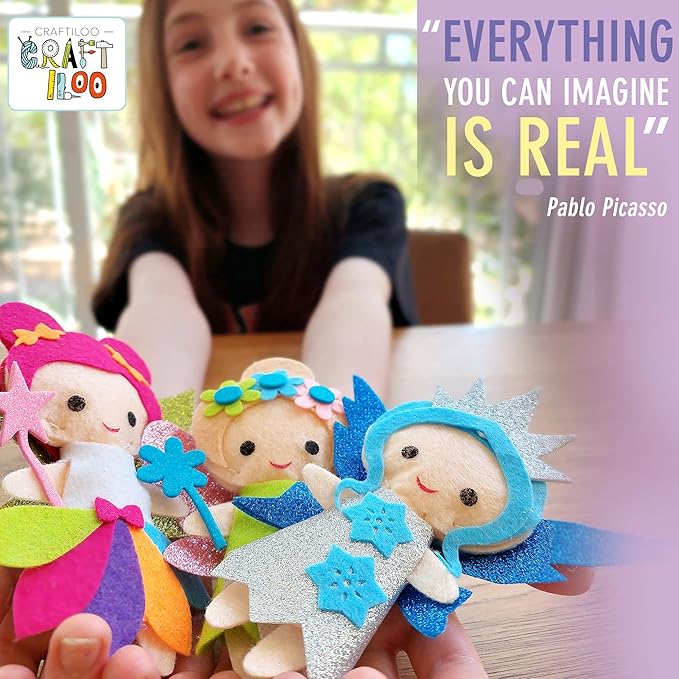 CRAFTILOO Fairy Sewing Kits for Little Girls 5 Easy Projects for Childrens Kid Crafts Make Your Own Felt Pillow Plush Craft Kit My First Sewing Kit Learn to Sew