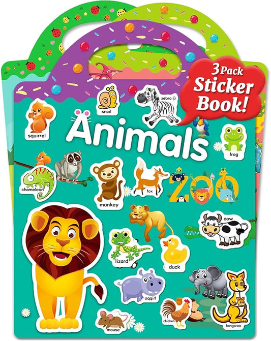 Benresive Reusable Sticker Books for Kids 2-4, Sticker Books for Toddlers 1-3 2-4, Toddler Travel Toys Activities Crafts Gifts - Animals, Dinosaurs and Insect