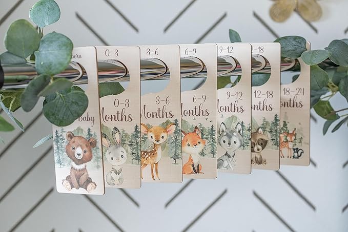 Baby Closet Dividers | Woodland Nursery Decor Closet Dividers for Baby Clothes | Hanging Wooden Baby Clothes Dividers for Closet | NB - 24 Month Baby Closet Size Dividers