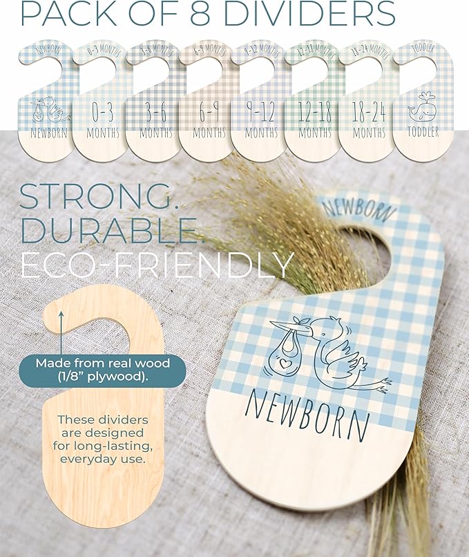 Baby Closet Dividers - Blue Baby Clothes Organizer for Nursery Decor, Storage & Organization - 8 Size Closet Dividers for Hanging Clothes, Gender Neutral Nursery Must Haves & Essentials