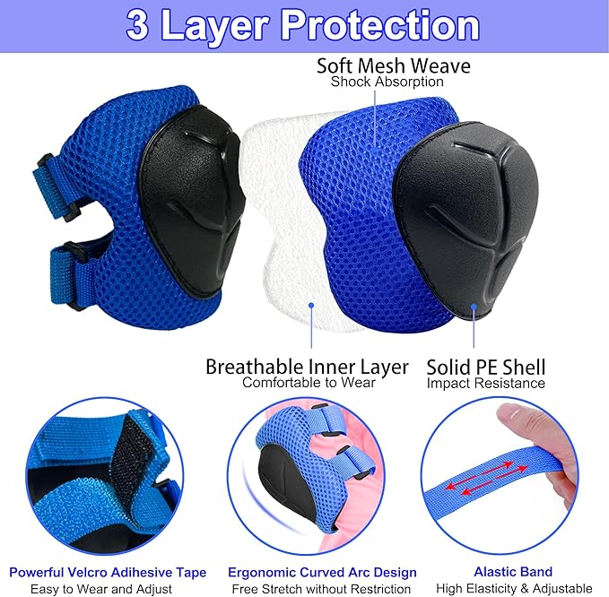 Kids Bike Helmet with DIY Stickers and Knee Pads Elbow Pads Wrist Guard Set for Ages 3-8-14 Toddler Boys Girls Helmet for Roller Skates Cycling Skateboarding Bicycle Scooter