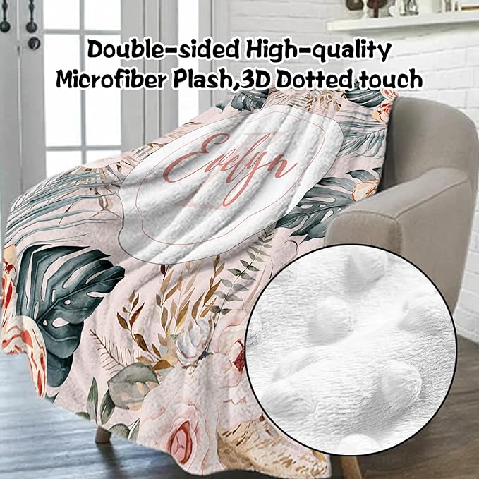 Custom Nursery Crib Bedding Set: 4 Piec Bohemian Flowers Baby Crib Sets for Girls with Personalized Name - Toddler Double Layer Blanket Set, Comfortable Crib Bed Sheets for Baby Toddlers