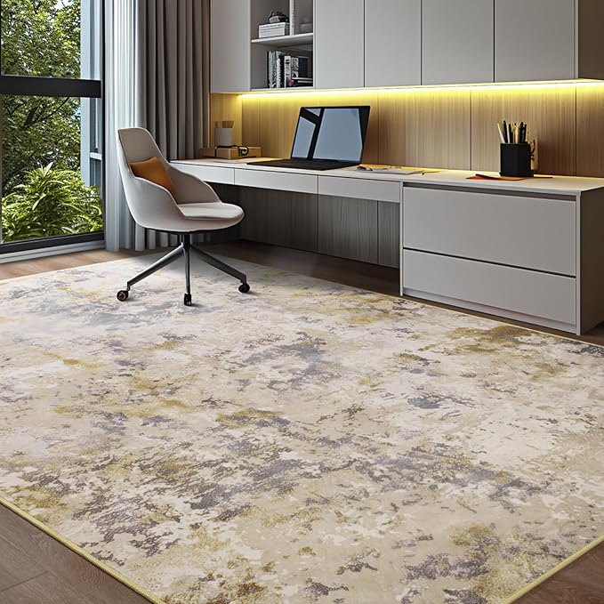 Kelarea Living Room Rug, Modern Abstract Washable Rugs Non Slip Faux Wool Vintage Rug, Non-Shedding Carpet for Living Room, Bedroom, Dining Room, Kids Playroom (Beige, 5' x 7' (Rectangular))
