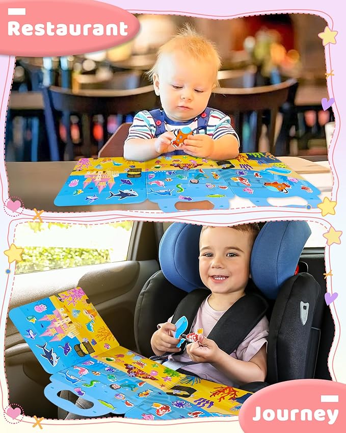 Benresive Reusable Sticker Books for Kids 2-4, Sticker Books for Toddlers 1-3 2-4, Toddler Travel Toys Activities Crafts Gifts - Ocean