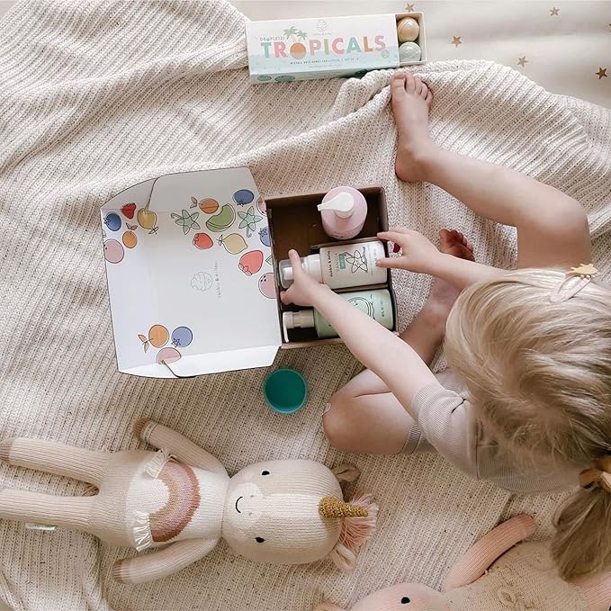 Dabble & Dollop Beachy Bundle, Natural Bubble Bath, Body Wash, Shampoo for Kids, USA-Made, Paraben & Sulfate Free, Vegan, Gluten-Free, Tear-Free, Honeydew Melon, Vanilla & Coconut (Set of 3)