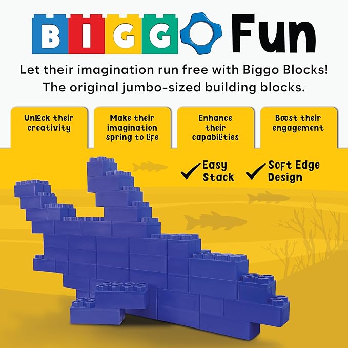 Big Blocks for Kids Ages 4-8 — Indoor & Outdoor Blocks Kids Games — Blue Large Building Blocks - 48 pc