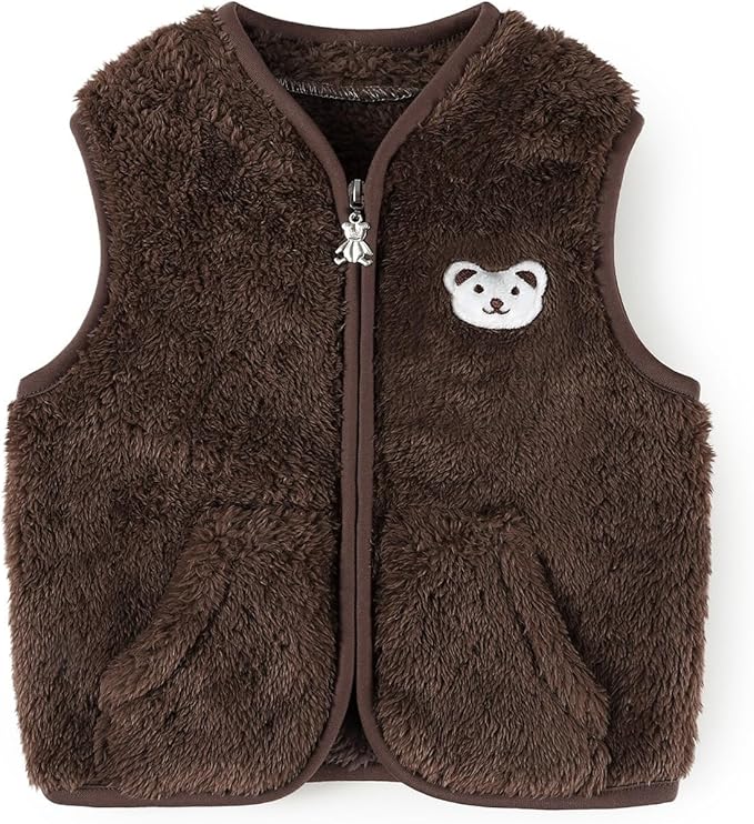 Baby Boys Girls Fleece Vest Zip Up Cute Bear Jackets Fuzzy Fall Winter Warm Clothes Newborn Outwear for Toddler Infant