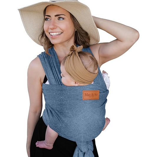Baby Wrap Carrier - Premium Cotton Baby Carrier Wrap for Newborn to Toddler- Infant Carrier- Baby Holder One Size Fits All with Front Pocket (Grey) by Max&so