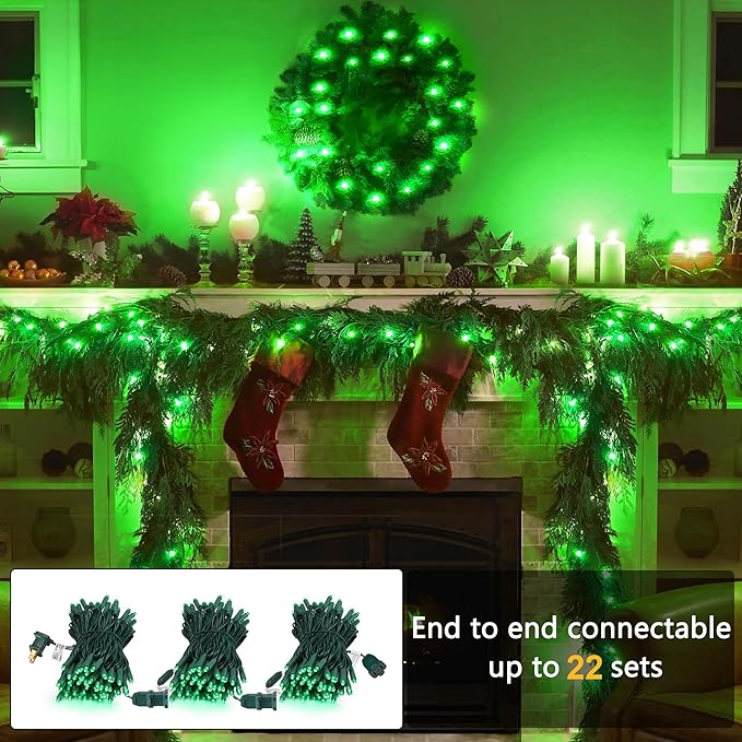 Brizled Green Christmas Lights, 33ft 100 LED 5MM Wide Angle Christmas String Lights, Connectable 120V UL Certified Xmas Tree Light Indoor Outdoor Mini Green Light for Xmas Halloween Tree Party Home