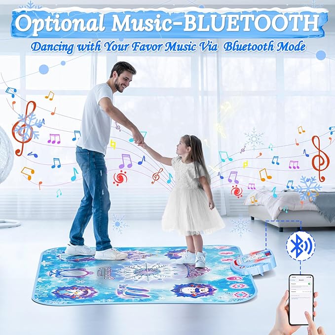Dance Mat Toys Girl Gift: 8-Button Frozen Dance Pad Wireless Bluetooth Electronic Dance Game for Kids with 4 Game Modes LED Light Built-in Music Birthday Gifts for 3 4 5 6 7 8 9 10+ Years Old Girls