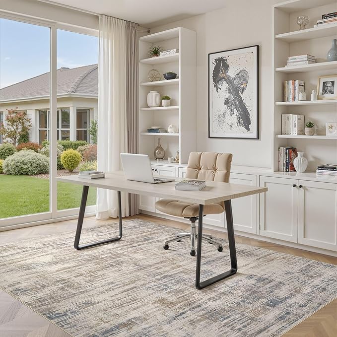 Area Rug for Living Room: 12x15 Washable Neutral Abstract Modern Soft Rugs Non Slip Indoor Floor Stain Resistant Large Carpet for Bedroom Dining Room Office Nursery - Brown