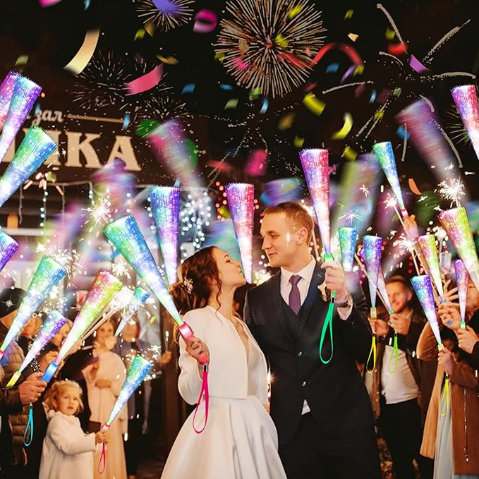 120PCS Glow Fiber Optic Sticks, LED Light Wands, Glow in The Dark Party Supplies, Fiber Optic Wands for Weddings, Birthdays&Events,Flashing LED Party Favors,Colorful Light Sticks for Kids&Adults