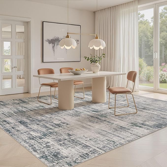 Area Rug for Living Room: 8x10 Washable Neutral Abstract Modern Soft Rugs Non Slip Indoor Floor Stain Resistant Large Carpet for Bedroom Dining Room Office Nursery - Gray