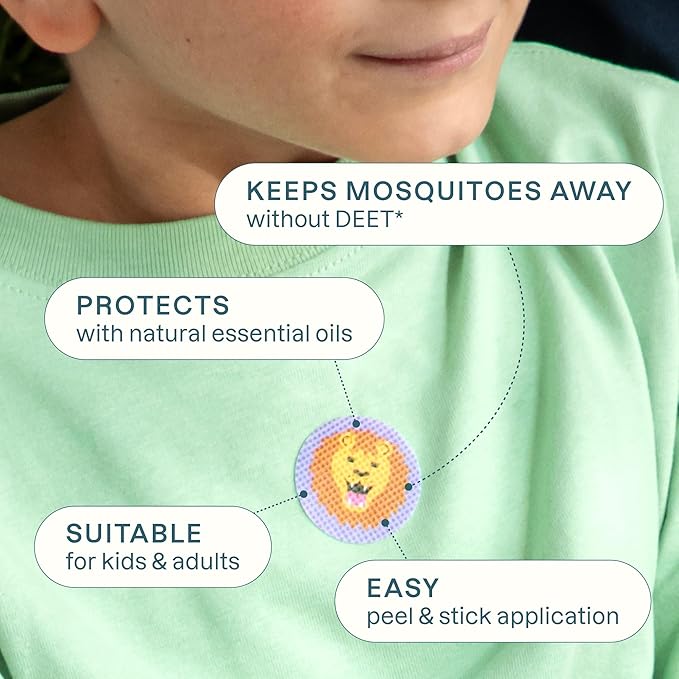 Cliganic Mosquito Repellent Stickers (90 Pack) - Animal Patches for Kids, Natural DEET-Free, Essential Oil Infused