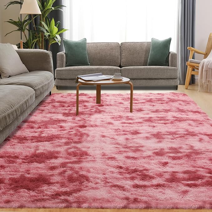 5x7 Area Rug, Luxury Rugs for Living Room, Ultra Soft Rugs for Bedroom, Non-Slip Indoor Carpet for Nursery, Kids Room, Playroom, Home Decor, Tie-Dyed Dark Pink