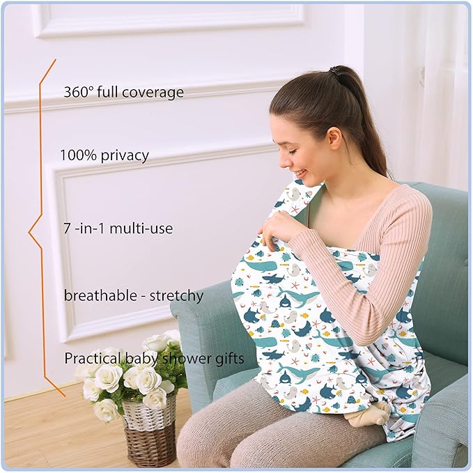 Car Seat Covers for Babies - Multi- use Nursing Carseat Canopy, Breastfeeding Covers, Baby Shower Gifts for Boys and Girls (sea World)