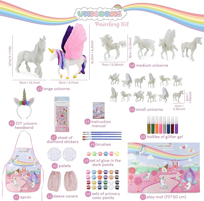 BONNYCO Unicorns Gifts for Girls Painting Kit with 18 Figurines Painting for Kids with Glow in The Dark | Girl Toys 3 4 5 6 7 8 9 10 Years Crafts Kids Gifts Birthday Christmas | Unicorn Toys Niñas
