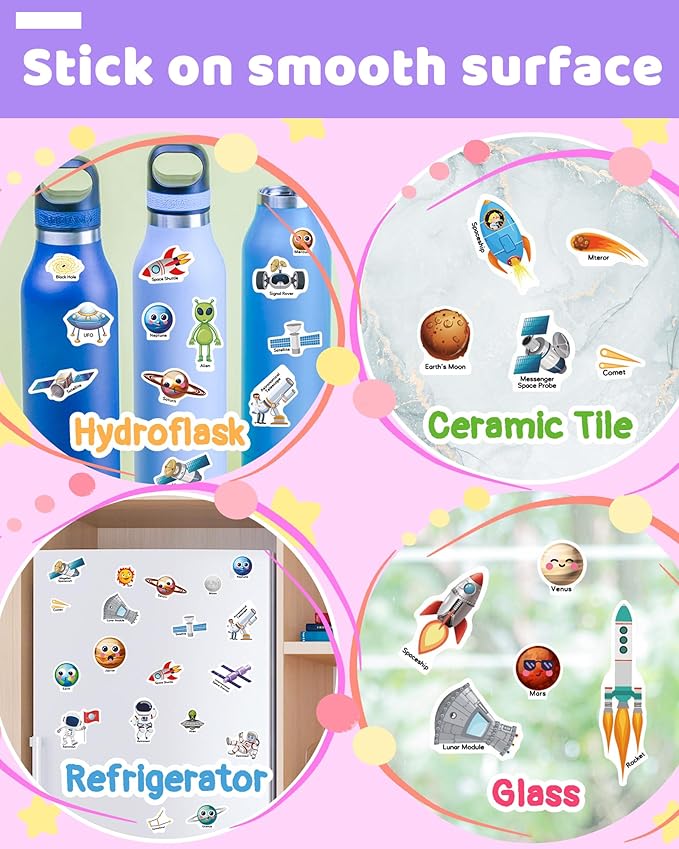 Benresive Reusable Sticker Book for Toddlers 2-4 Years, Fun Travel Stickers for Kids, Waterproof Sticker Books for Toddlers 1-3, Crafts Activities for Todddlers 1-3 2-4 3-5 - Space