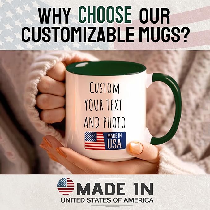Custom Mug Upload Your Picture Personalized Coffee Mug with Photo Text Name Customized Cup Unique Ideas Gifts for Men Women Mom Dad Girlfriend Boyfriend Friend Family (Dark Green, 11oz)