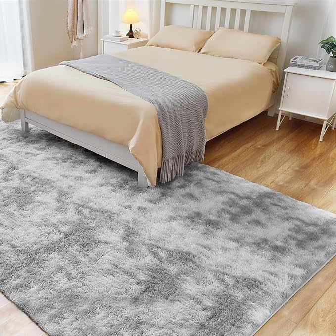 Area Rug, 4x5.8 Tie-Dyed Light Grey Rugs for Bedroom, Soft Plush Area Rugs for Living Room, Nursery, Study Room, Dressing Room, Home Decor