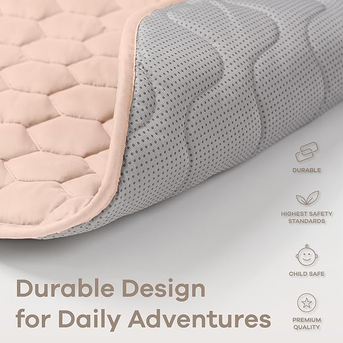 Comfy Cubs Rectangle Kids Play Mat - Small 36 x 60 inches Soft Quilted Baby Floor Mat with Non-Slip Bottom - Plush Design for Toddlers' Playtime and Relaxation - Comfortable and Durable - Blush