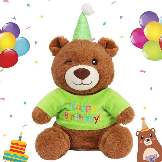 Cuteoy Happy Birthday Bear Musical Stuffed Animal Shaking Singing Dancing Plush Toy Electric Interactive Animated Plushies Gifts for Kids Girls Boys