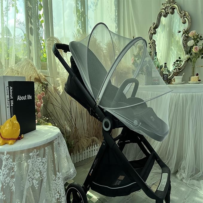 Baby Mosquito Net with Double Zipper, Bassinet Stroller Cover for Baby/Car Seat/Cradles/Carriers, Easy to Use, Keep Insects/Bugs/Cats Out, White