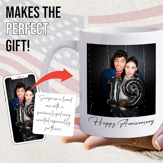 Custom Mug Upload Your Picture Personalized Coffee Mug with Photo Text Name Customized Cup Unique Ideas Gifts for Men Women Mom Dad Girlfriend Boyfriend Friend Family (White, 15oz)