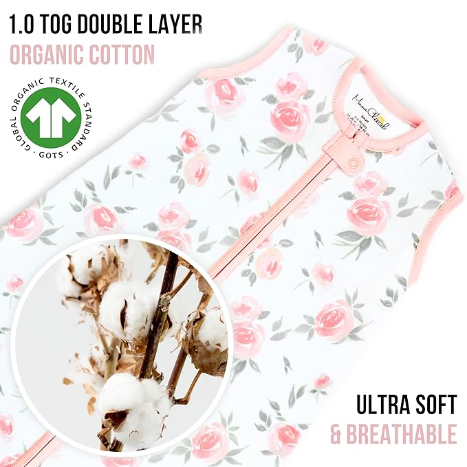 Baby Sleep Sack 1.0 TOG, Organic Cotton Baby Wearable Blanket with Two-Way Zipper, Swaddle Transition Baby Sleeping Bag, All-Season Sleep Sack for Newborn Infant Toddler Boy Girl, 2-Pack, XXL
