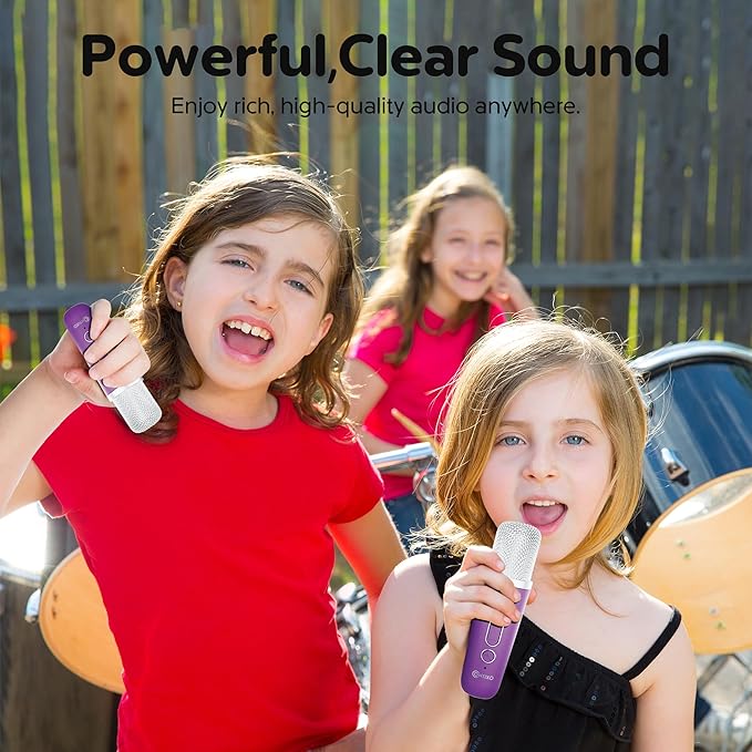 Contixo KS1A Kids Mini Karaoke Machine with LED Lights, 7–10H Playback, Dual Wireless Mics, Magic Voice Effects, Bluetooth Speaker for Children, Portable Singing Toy Gift for Boys & Girls, Purple