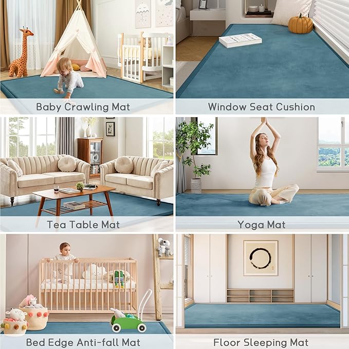 Baby Play Mat for Floor Tummy Time Mat Nursery Rug Muscle Mat Area Rug Playroom Rug Tatami Mat 6'7"x4'11" Memory Foam 1.3" Thick Crawling Mat For Babies,Toddlers, Infants, Kids,Floor Mat(Green)