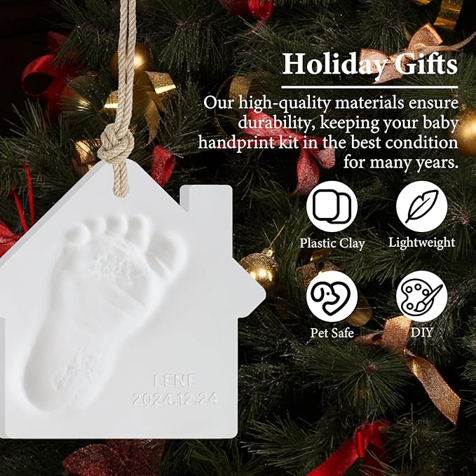 Baby Handprint Footprint Keepsake Ornament Kit, Personalized Baby Foot Printing Kit for Newborn Clay Impression Handmade DIY Imagination to Create