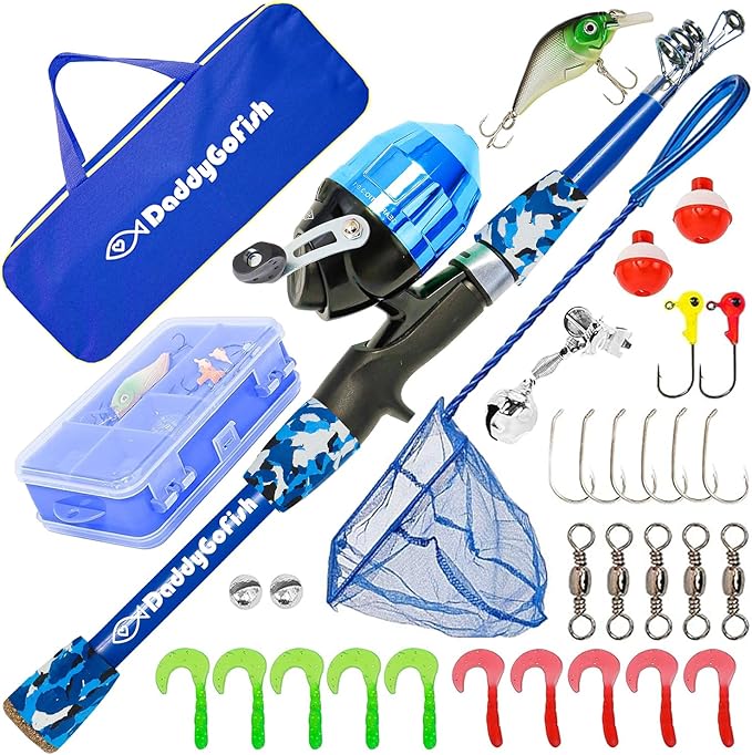 DaddyGoFish Kids Fishing Pole - Rod Reel Combo Tackle Box Starter Set - First Year Small Gear Kit for Boys Girls Toddler Youth Age Beginner Little Children