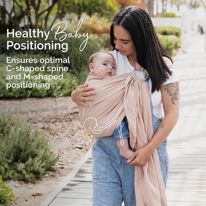 Boba Ring Sling Baby Carrier Newborn to Toddler - Lightweight & Breathable Baby Sling, Hip-Healthy Carrier Sling, Baby Wrap Carrier for Front & Hip Carry, 8-35 lbs (Linen Peony)