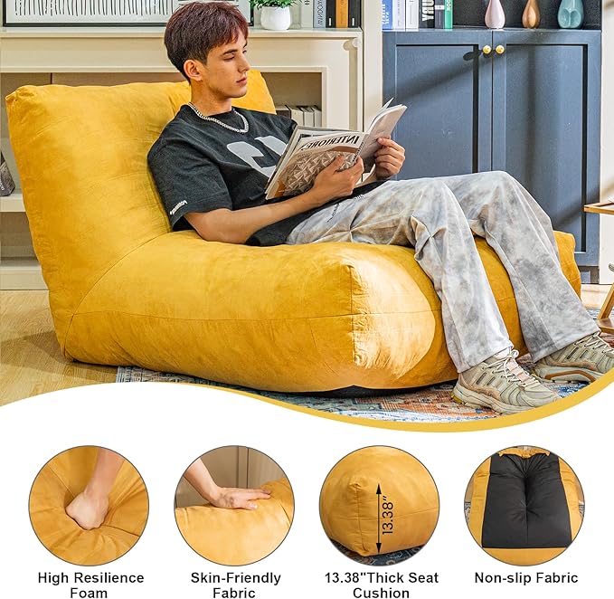 Bean Bag Chair Lazy Bean Bag Sofa, Floor Beanbag Chairs with Stuffed High-Density Foam, Memory Foam Bean Bag Sofa for Living Room, Bedroom and Office
