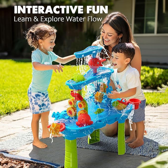 CozyBomB™ Water Table for Toddlers 3-5 | Outdoor Toys Water Play Table, Magnetic Fishing Toy Game, Summer Splash Pond Showers Sand Activity, Sensory Party Birthday Gift Kids Ages 4-8 9-12 (3-Tiers)