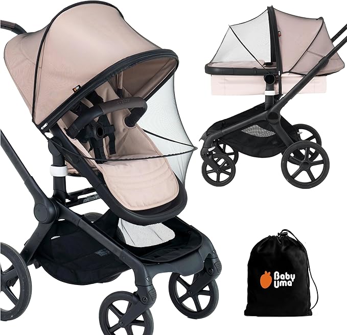 Baby Uma Baby Mosquito Net for Stroller - Universal Stroller Mosquito Net Cover, Breathable & Tear-Resistant 3D Mesh Insect Netting with Zip-up Window (+ Travel Bag)