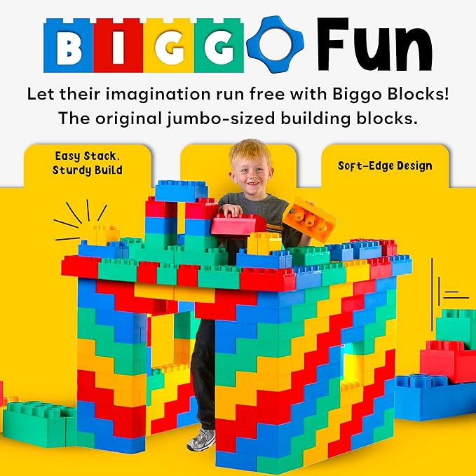 Big Blocks for Kids Ages 4-8 — Indoor & Outdoor Blocks for Kids Games — Large Building Blocks (192 pc) Jumbo Set