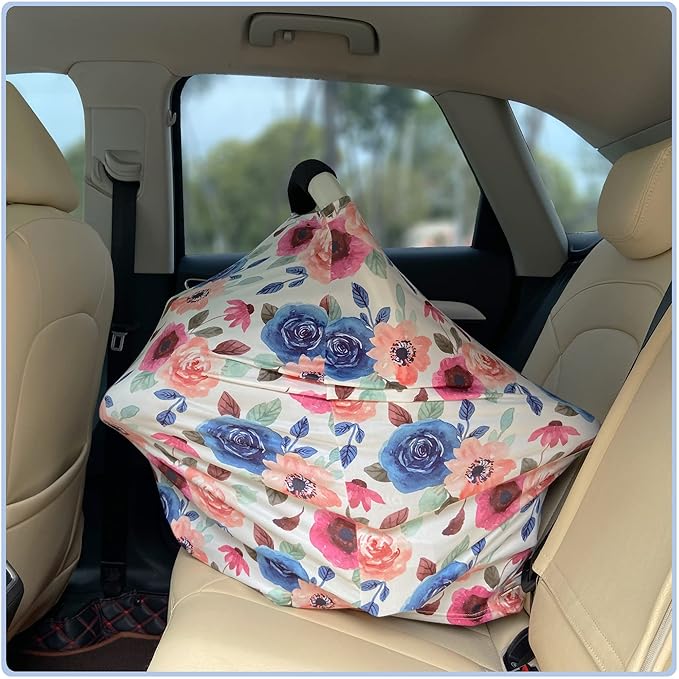 Car Seat Covers for Babies - Multi- use Nursing Carseat Canopy, Breastfeeding Covers, Baby Shower Gifts for Boys and Girls (Colourful Rose)