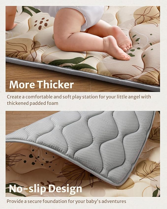 Blissful Diary Portable Baby Play Mats for Floor, Thick Cushioned Foldable Baby Crawling Mat for Indoor Outdoor, Non-Slip & Washable Kids Playmat for Tummy Time Activity, Earth Tones 43" X 43"
