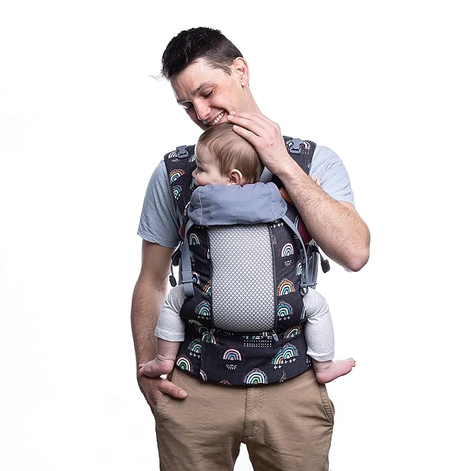 Beco Baby Carrier 8 Hybrid Newborn to Toddler Carrier (7-45lbs) - All in 1 Mesh Backpack, Front and Hip Carrier with Adjustable Seat - Cooling Ergonomic Carrier (Boho Rainbow)