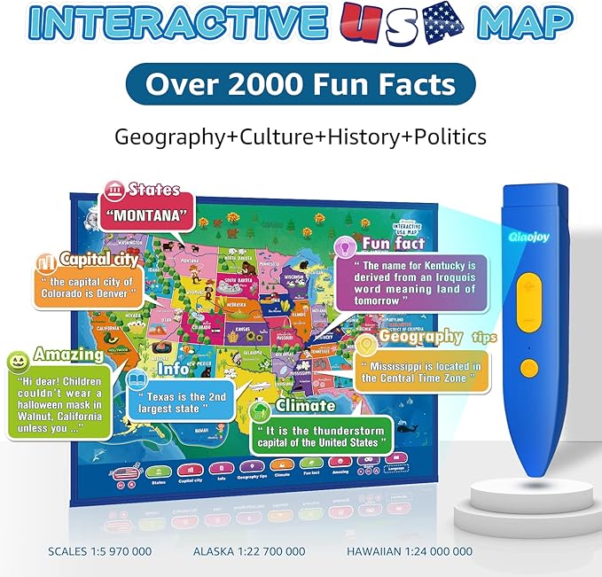 Bilingual Interactive for Kids Talking USA Map World Map for Kids Learning, Geography Toys Games Educational Electronic Map Personalized Gift/Toys for 4 5 6 7 8 9 10 Year Old Girls/Boys