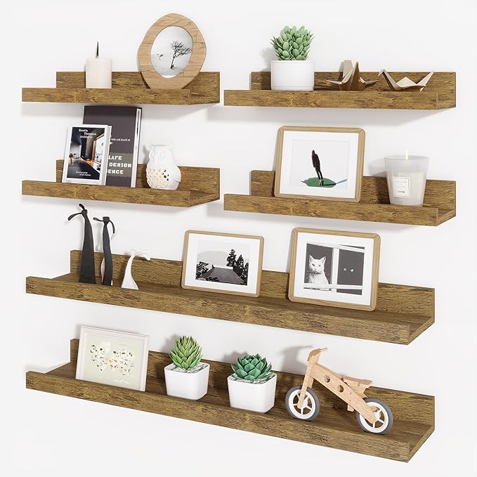 Axeman Picture Ledge Shelf, Floating Shelves for Wall Decor Set of 6, 24 inch Floating Wall Mounted Shelves, Wall Shelves with Lip for Living Room, Bedroom, Nursery, Bathroom, Kitchen, Rustic Brown