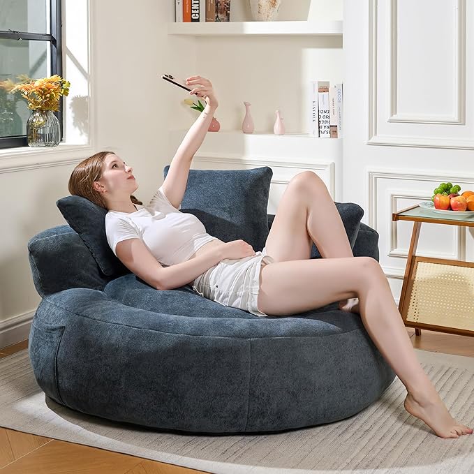 Bean Bag Chair for Adults, Comfortable Bean Bag Sofa with Back Support and Pillows, Giant Bean Bag Chairs Suitable for Living Rooms, Bedrooms and Apartments -Dark Blue