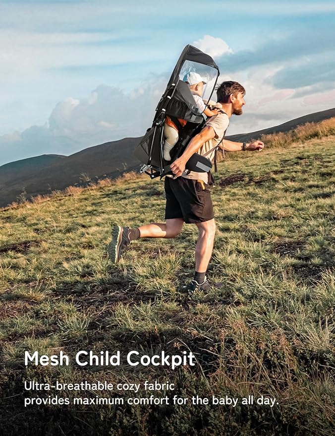 besrey Baby Backpack Carrier, Toddler Hiking Backpack with Safety 3-Height Seat, Adjustable Straps&Waist Belt, Foldable Frame Lightweight Large Capacity Child Carrier for Hiking (Black)