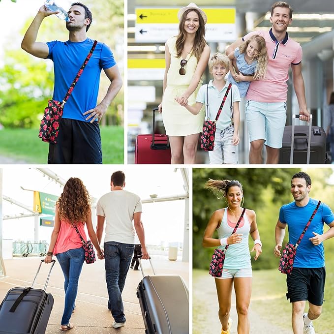 Betsey Johnson Insulated Water Bottle Pouch Holder Carrier Crossbag with Adjustable Shoulder Strap - Lightweight Polyester Accessories with Pockets Good for Hiking Sports