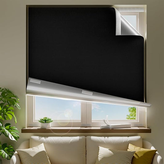 20" W x 36" L 100% Portable Blackout Curtains, Total Darkness No-Drill Black Out Window Cover,Temporary Blackout Shades with Hook & Loop Tape, for Bedroom, Nursery, Dorm, Travel (Black)